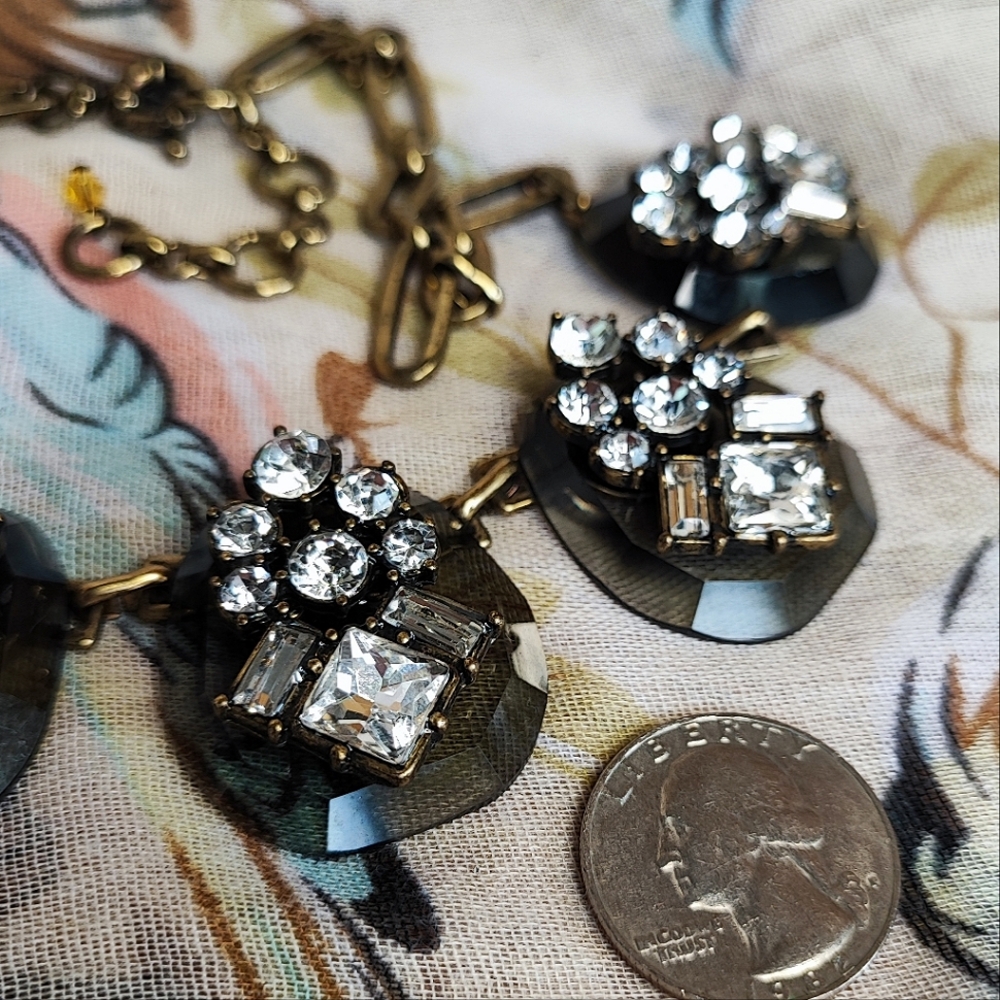 Transparent Acrylic Smoke Clear Rhinestone Oxidized Brass Statement Necklace - Picture 9 of 13